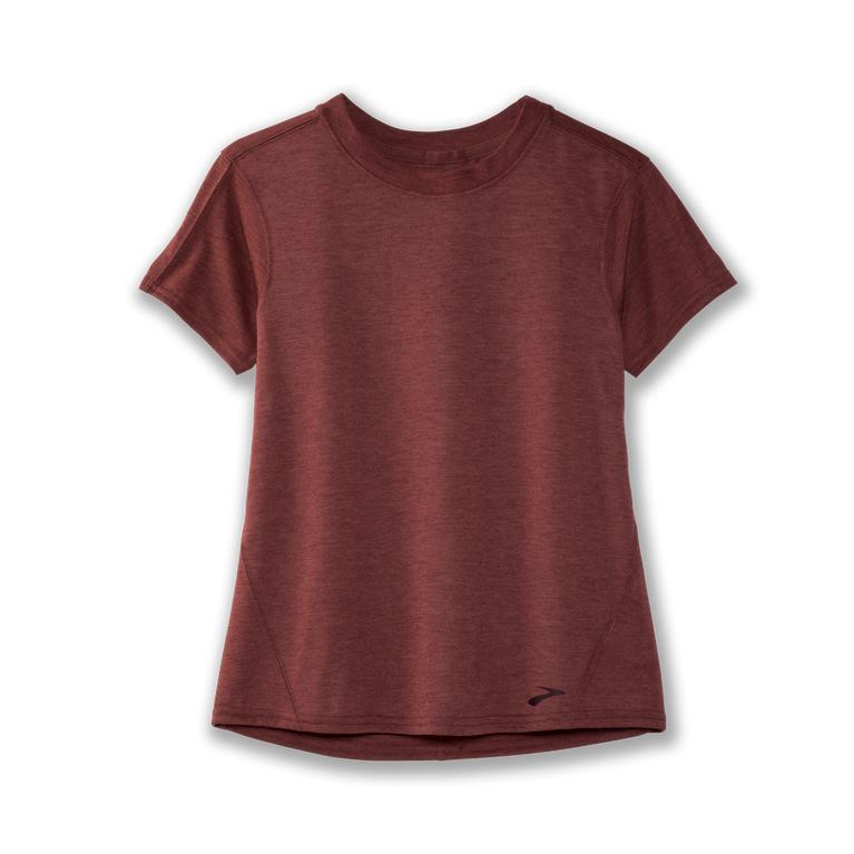 Brooks Distance Womens Short Sleeve Running Shirt - Heather Terracotta/Burgundy - Indonesia (UBWL-31